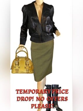 KASPER YELLOW & BLACK TWEED KNEE LENGTH SKIRT (18)